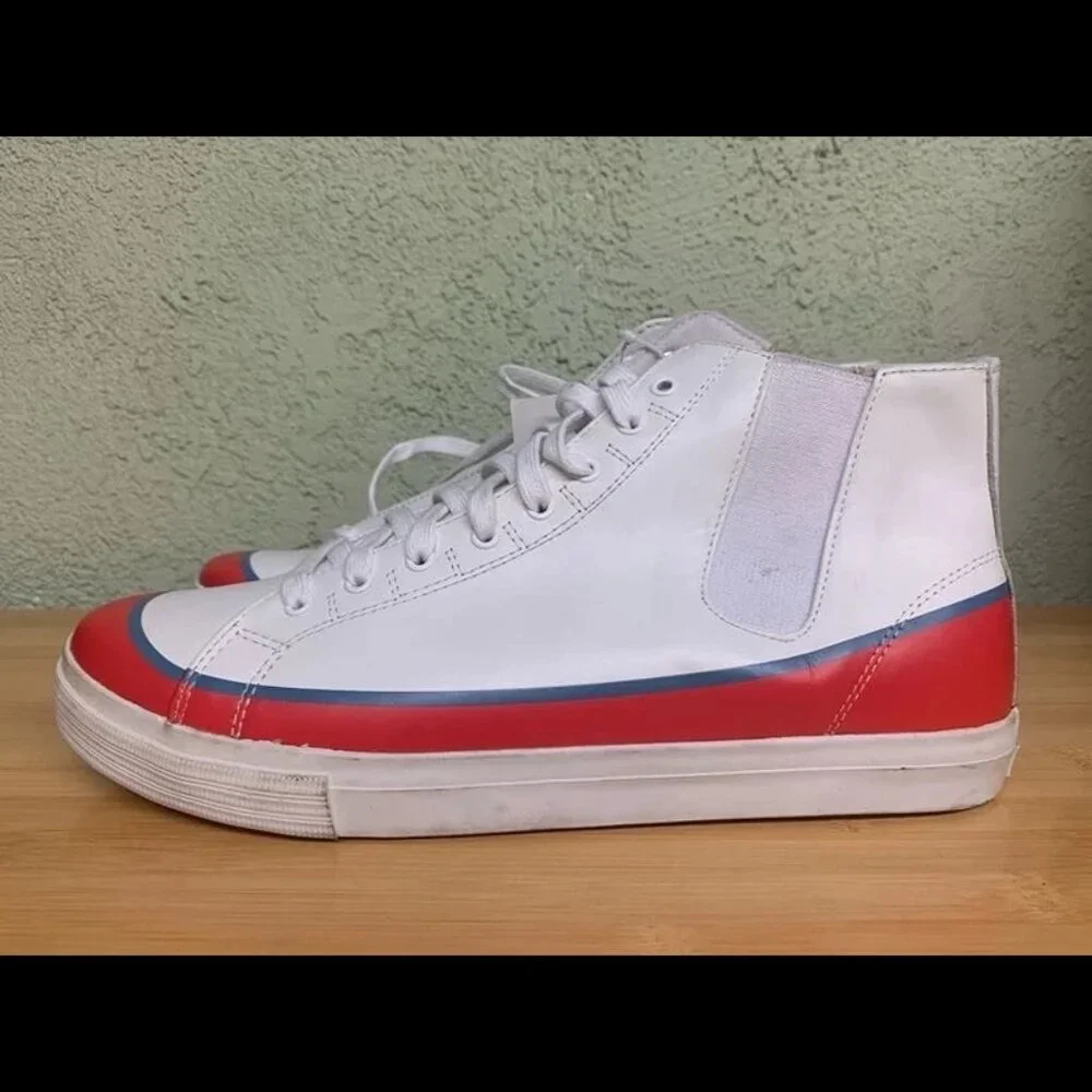 Size 12 - Umbro by Kim Jones Stripe Hi‎ Leather-A White Red Athletic Sneakers
